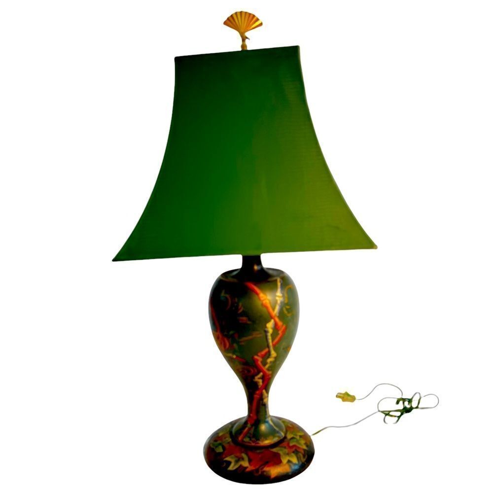 Vintage Handmade Lamp Hand Carved Birds Cranes Asian Theme 28” Without Shade - Picture 4 of 14